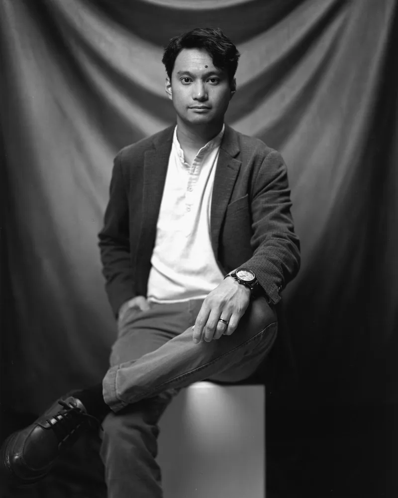 Self Portrait shot on Ilford HP5 Plus 400 with a Wista45 SP, developed at Home / Self-Developed, by Lawrence Ramirez