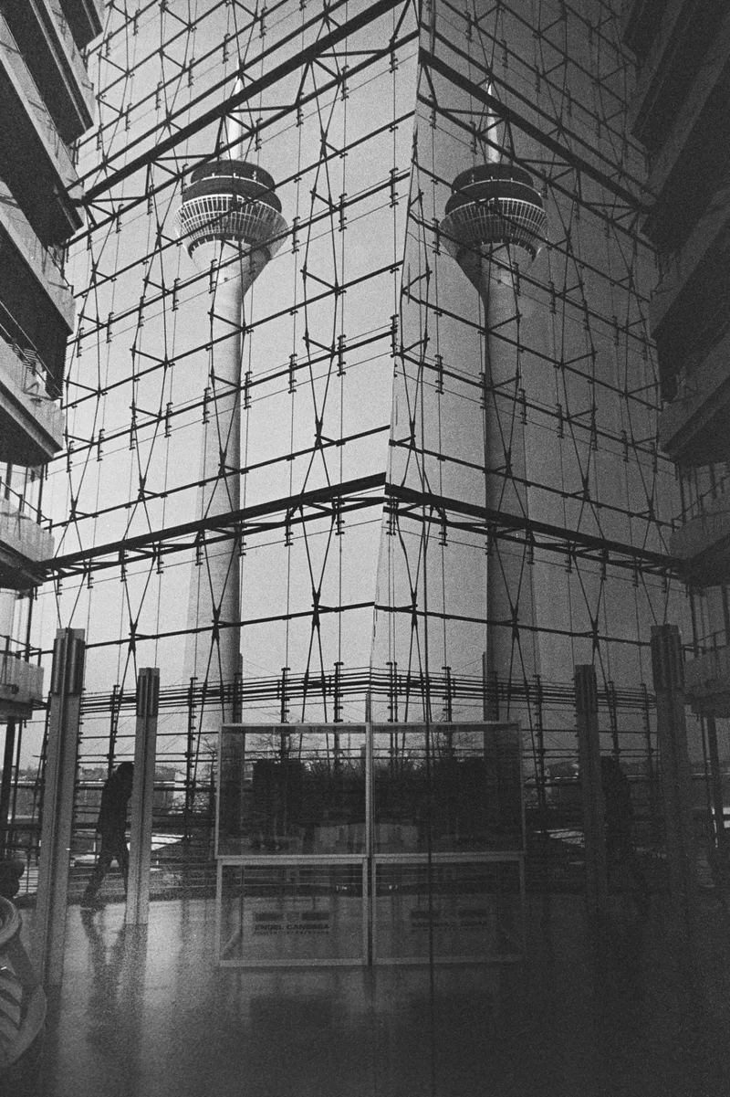 Stadttor Düsseldorf shot on Ilford HP5 Plus 400 with a Canon AE-1 Program, developed at Home / Self-Developed, by Adam D'Auria
