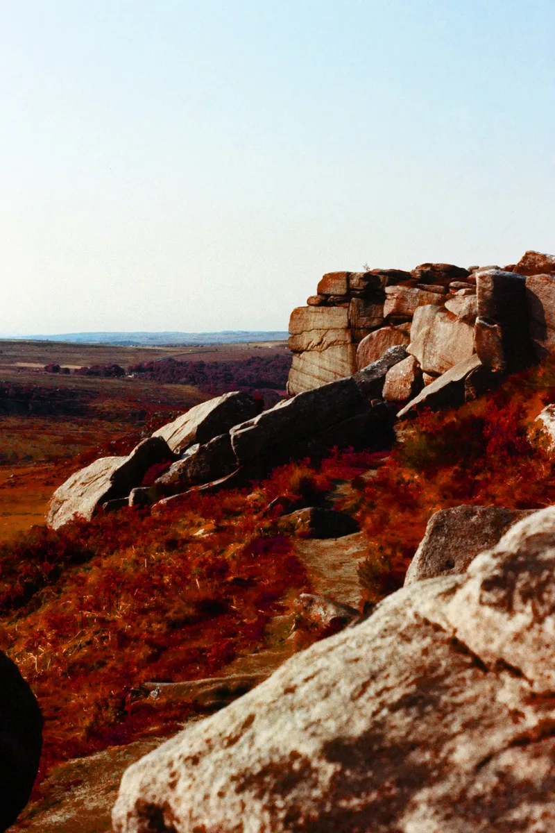 Faux Aerochrome in the Peak District UK (2) shot on Harman Switch Azure with a Pentax MX, by ant