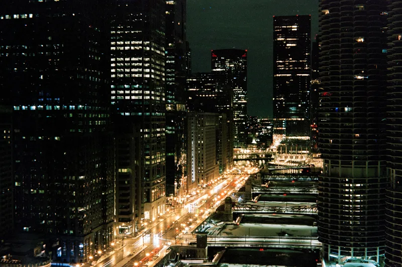 Winter Night Wacker Drive shot on Flic Film Elektra with a Canon AE-1 Program, developed at Eastside Laboratories, by Max Dillman
