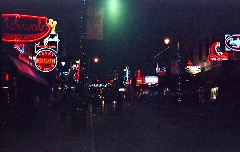 Beale Street Neon shot on Fujifilm Superia X-TRA 400 with a Yashica Electro 35 GS, by Sean