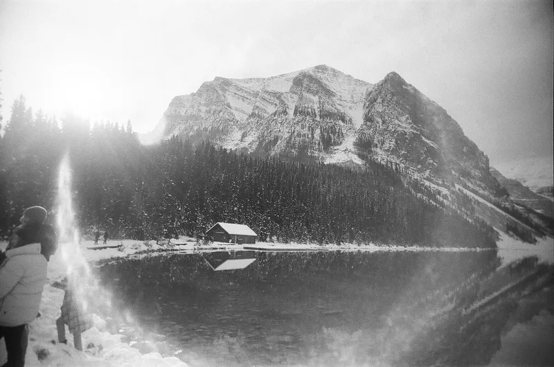 Lake Louise shot on Kodak Tri-X 400 with a Reto Ultra Wide & Slim, developed at The DarkRoom, by Tay