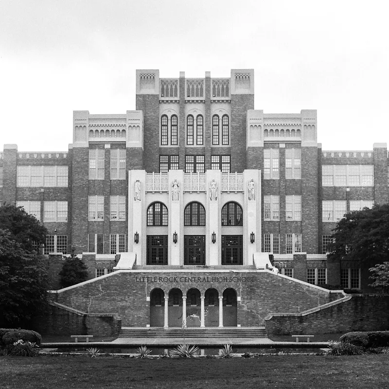 Little Rock Central High School. Little Rock, Arkansas. 2026. shot on Ilford Kentmere Pan 400 with a Yashica Mat EM, developed at Bedford Camera & Video, by BradSimsPhoto